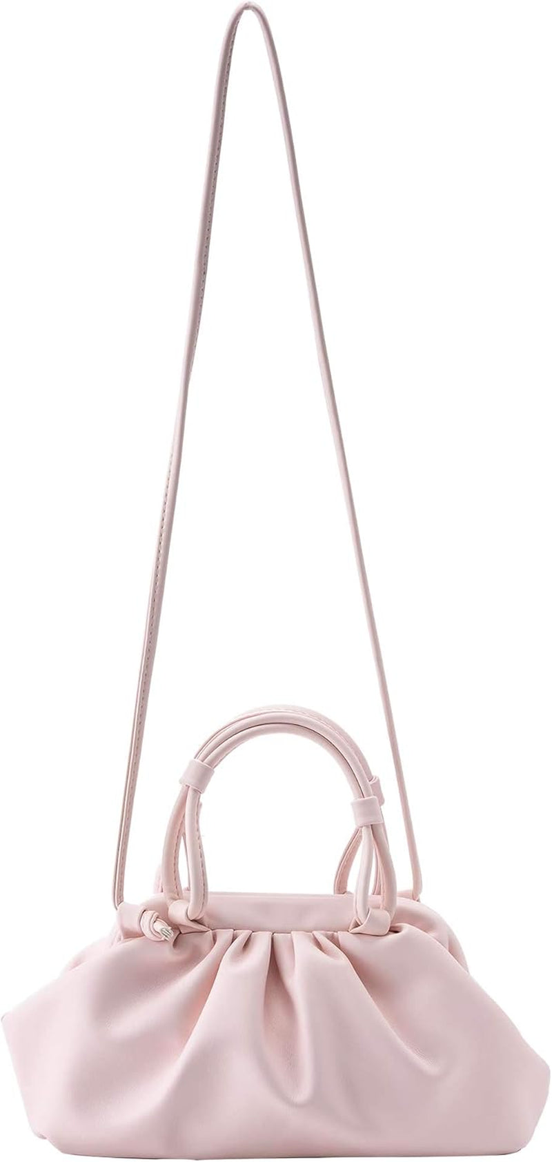 Women'S Cloud Pouch Purses Dumpling Crossbody Bag - Soft Leather Fashion Ruched Detail Handbag Small Evening Bags(Pink)